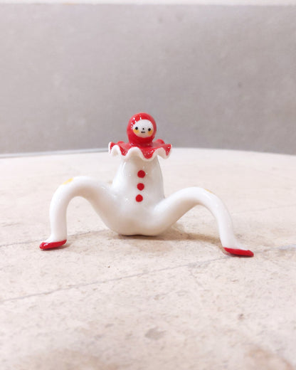 goatPIERROT Ceramic Art Toy [23.103: Red Squid Pierrot Enfant, 2" tall]