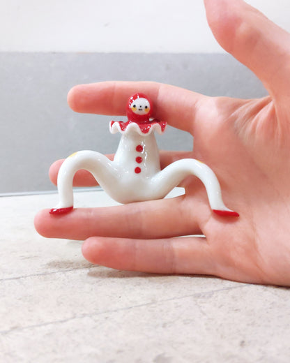 goatPIERROT Ceramic Art Toy [23.103: Red Squid Pierrot Enfant, 2" tall]