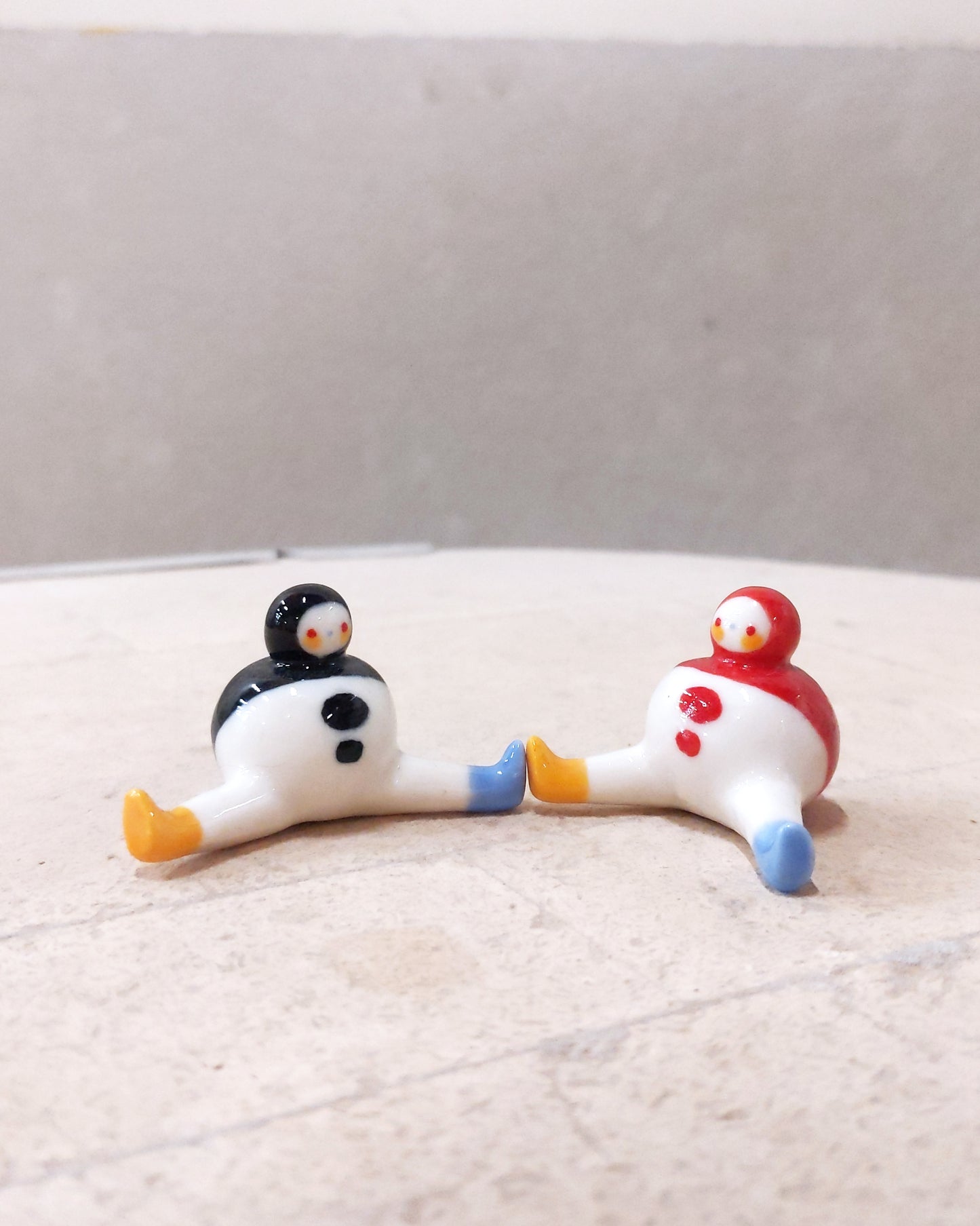 goatPIERROT Ceramic Art Toy [23.091+092: Mini Marble Chub Duo, 1.25" tall]