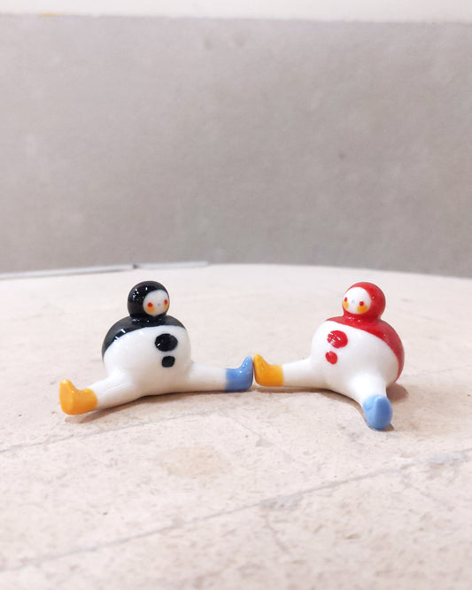 goatPIERROT Ceramic Art Toy [23.091+092: Mini Marble Chub Duo, 1.25" tall]