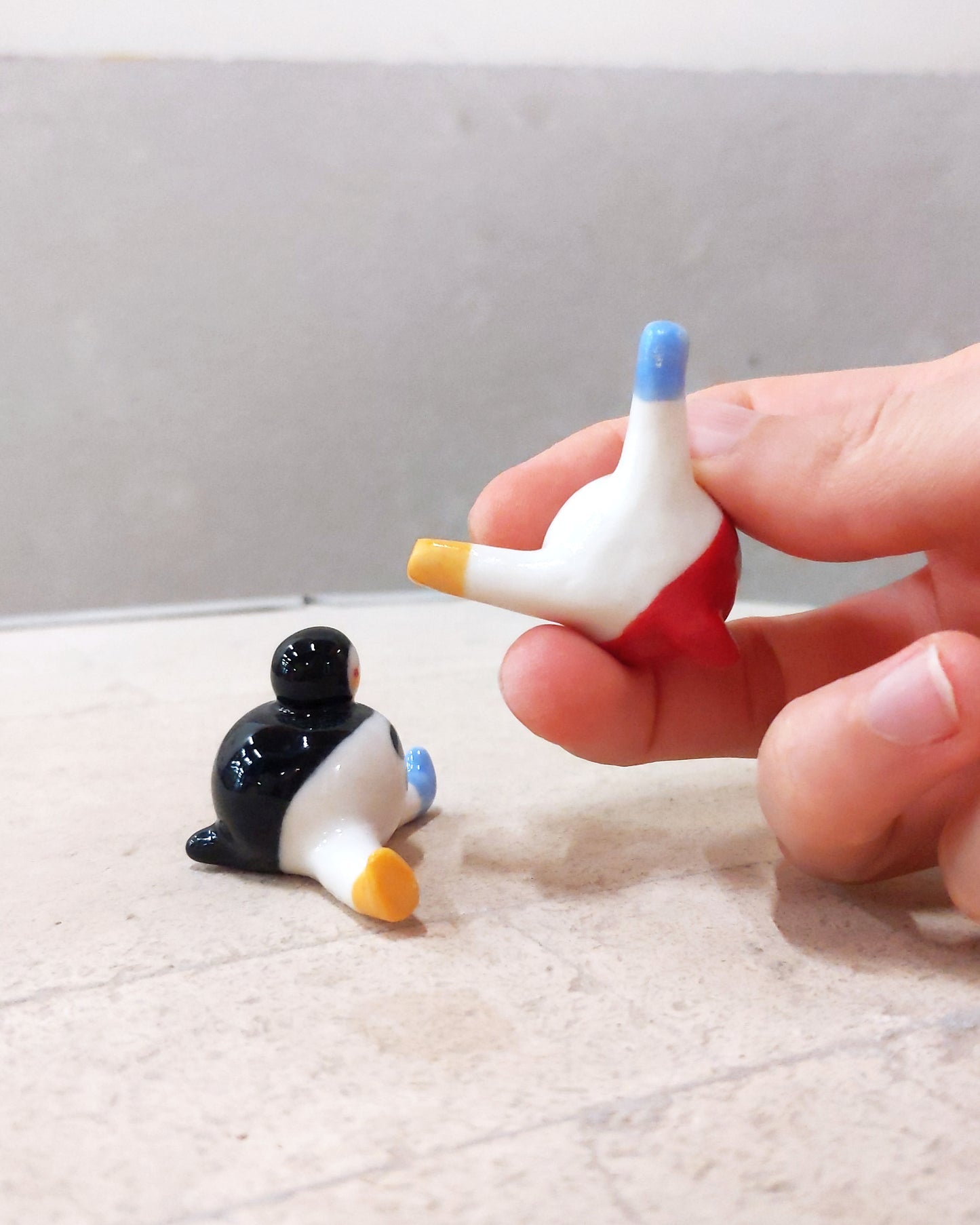 goatPIERROT Ceramic Art Toy [23.091+092: Mini Marble Chub Duo, 1.25" tall]