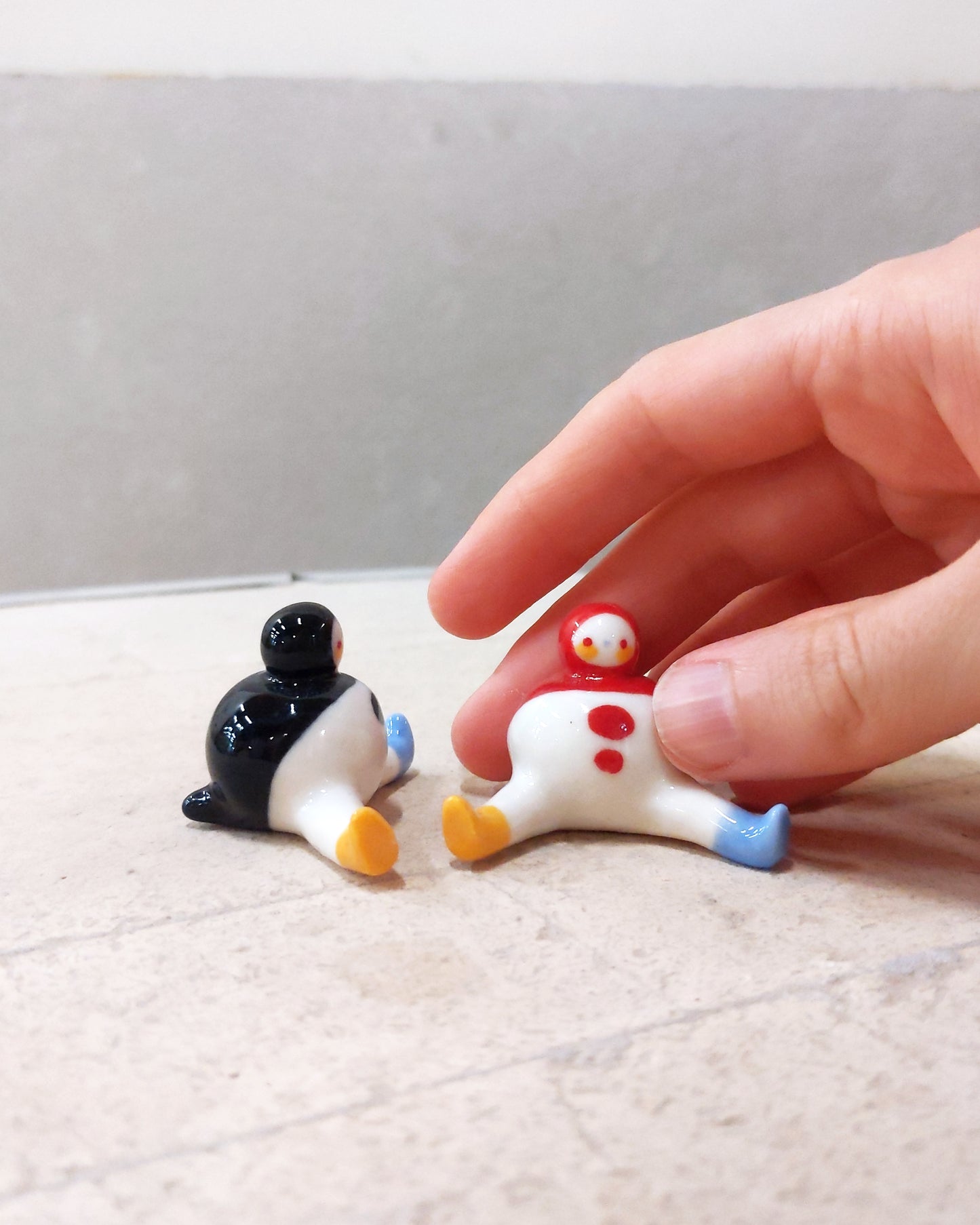 goatPIERROT Ceramic Art Toy [23.091+092: Mini Marble Chub Duo, 1.25" tall]