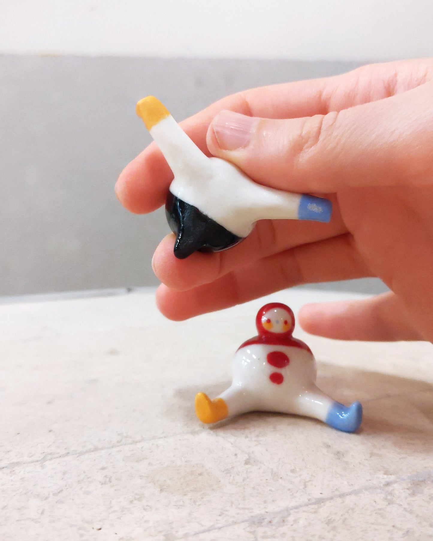 goatPIERROT Ceramic Art Toy [23.091+092: Mini Marble Chub Duo, 1.25" tall]