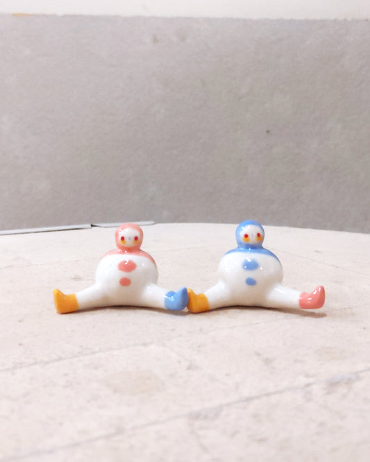 goatPIERROT Ceramic Art Toy [23.089+090: Pastel Mini Marble Chub Duo, 1.25" tall]