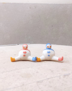 goatPIERROT Ceramic Art Toy [23.089+090: Pastel Mini Marble Chub Duo, 1.25" tall]