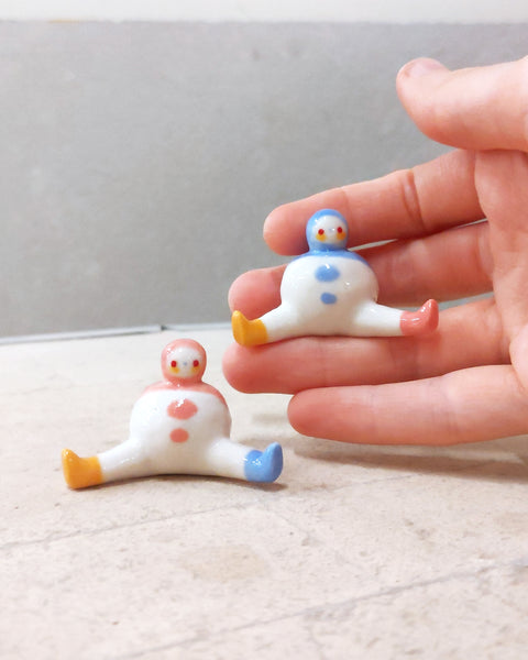 goatPIERROT Ceramic Art Toy [23.089+090: Pastel Mini Marble Chub Duo, 1.25" tall]