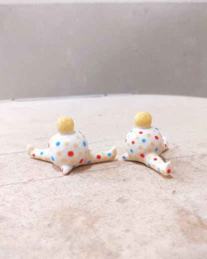 goatPIERROT Ceramic Art Toy [23.093+094: Confetti Mini Marble Chub Duo, 1.25" tall]