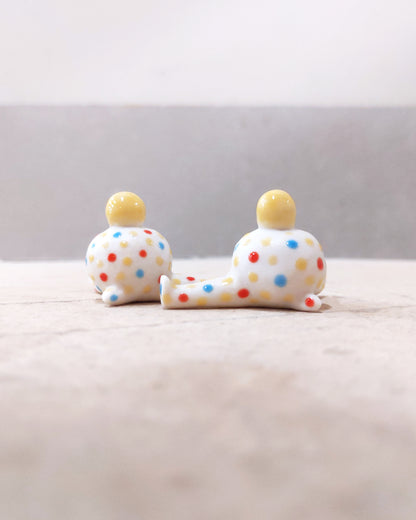 goatPIERROT Ceramic Art Toy [23.093+094: Confetti Mini Marble Chub Duo, 1.25" tall]