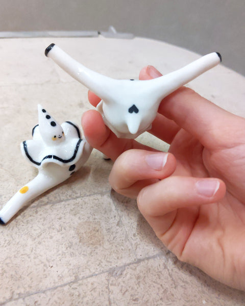 goatPIERROT Ceramic Art Toy [23.083+084: Pierrot Tinybirdman Duo, 1.75" tall]