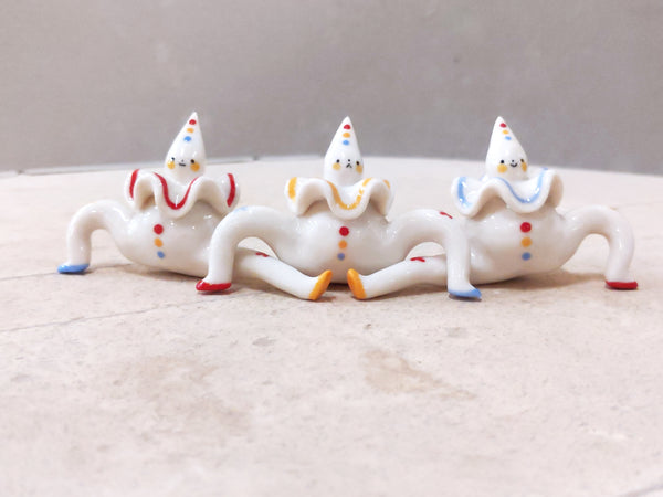 goatPIERROT Ceramic Art Toy [23.085-087: Primary Pierrot Tinybirdman Trio, 1.75" tall]