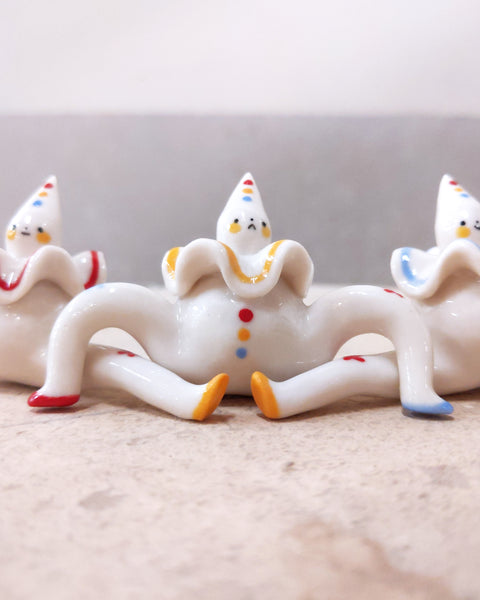 goatPIERROT Ceramic Art Toy [23.085-087: Primary Pierrot Tinybirdman Trio, 1.75" tall]