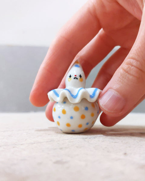 goatPIERROT Ceramic Art Toy [BB23.121: Twinkle Eyed Summer Night Pierrot Birbauble, 1.75" tall]