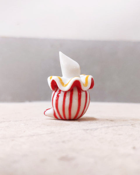 goatPIERROT Ceramic Art Toy [BB23.120: Twinkle Eyed Popcorn Bag Pierrot Birbauble, 1.75" tall]