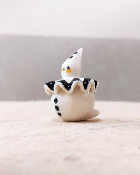 goatPIERROT Ceramic Art Toy [BB23.119: Twinkle Eyed Pierrot Birbauble in Black, 1.75" tall]