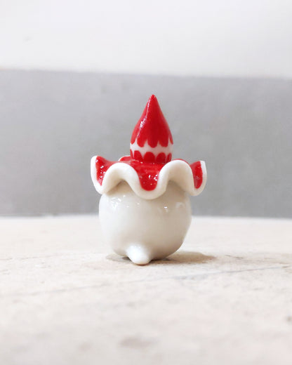 goatPIERROT Ceramic Art Toy [BB23.118: Scalloped Red Squid Pierrot Birbauble, 1.75" tall]