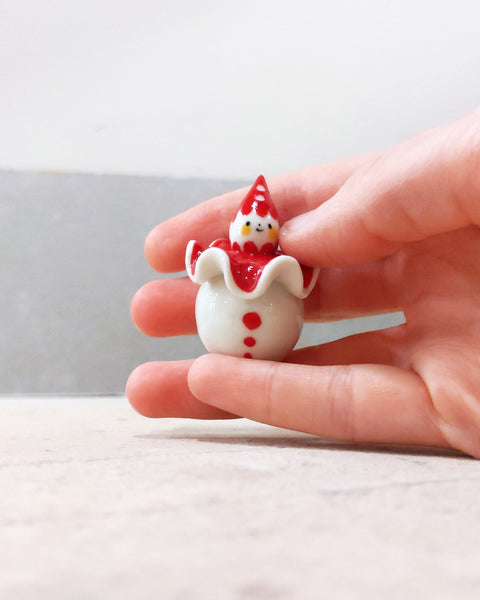 goatPIERROT Ceramic Art Toy [BB23.118: Scalloped Red Squid Pierrot Birbauble, 1.75" tall]