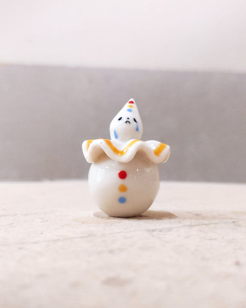 goatPIERROT Ceramic Art Toy [BB23.117: Crying Yellow Pierrot Birbauble, 1.75" tall]