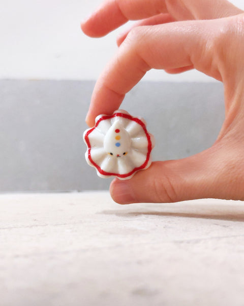 goatPIERROT Ceramic Art Toy [BB23.115: Pierrot Birbauble in Red with Red Nose, 1.75" tall]