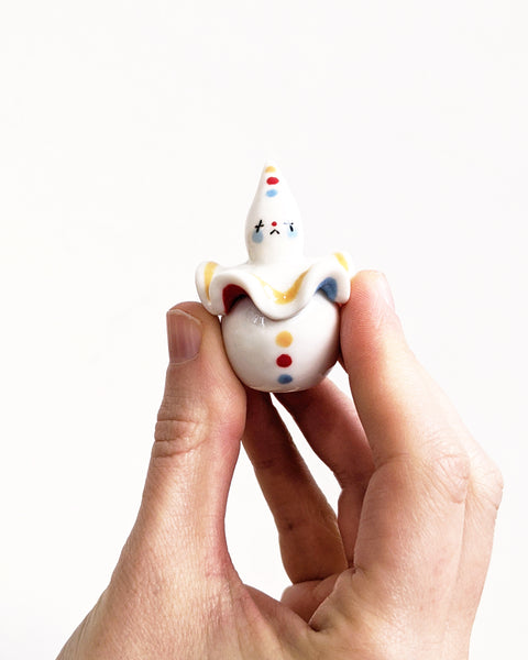 goatPIERROT Ceramic Art Toy [Birbauble BB24.019: Twinkle Eyed Clown in Stoplight Yellow]