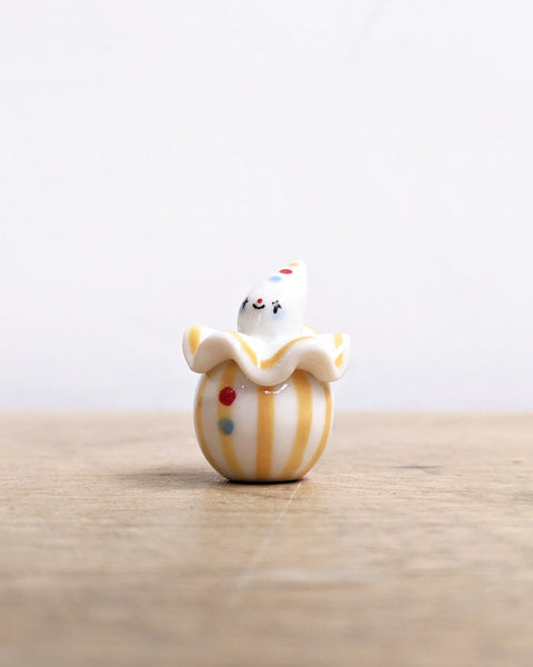 goatPIERROT Ceramic Art Toy [Birbauble BB24.022: Twinkle Eyed Clown in Yellow Stripe]