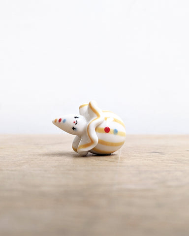 goatPIERROT Ceramic Art Toy [Birbauble BB24.022: Twinkle Eyed Clown in Yellow Stripe]