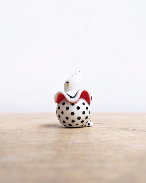 goatPIERROT Ceramic Art Toy [Birbauble BB24.023: Twinkle Eyed Clown in Black Polka]