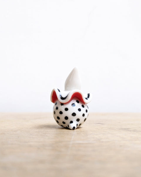 goatPIERROT Ceramic Art Toy [Birbauble BB24.023: Twinkle Eyed Clown in Black Polka]