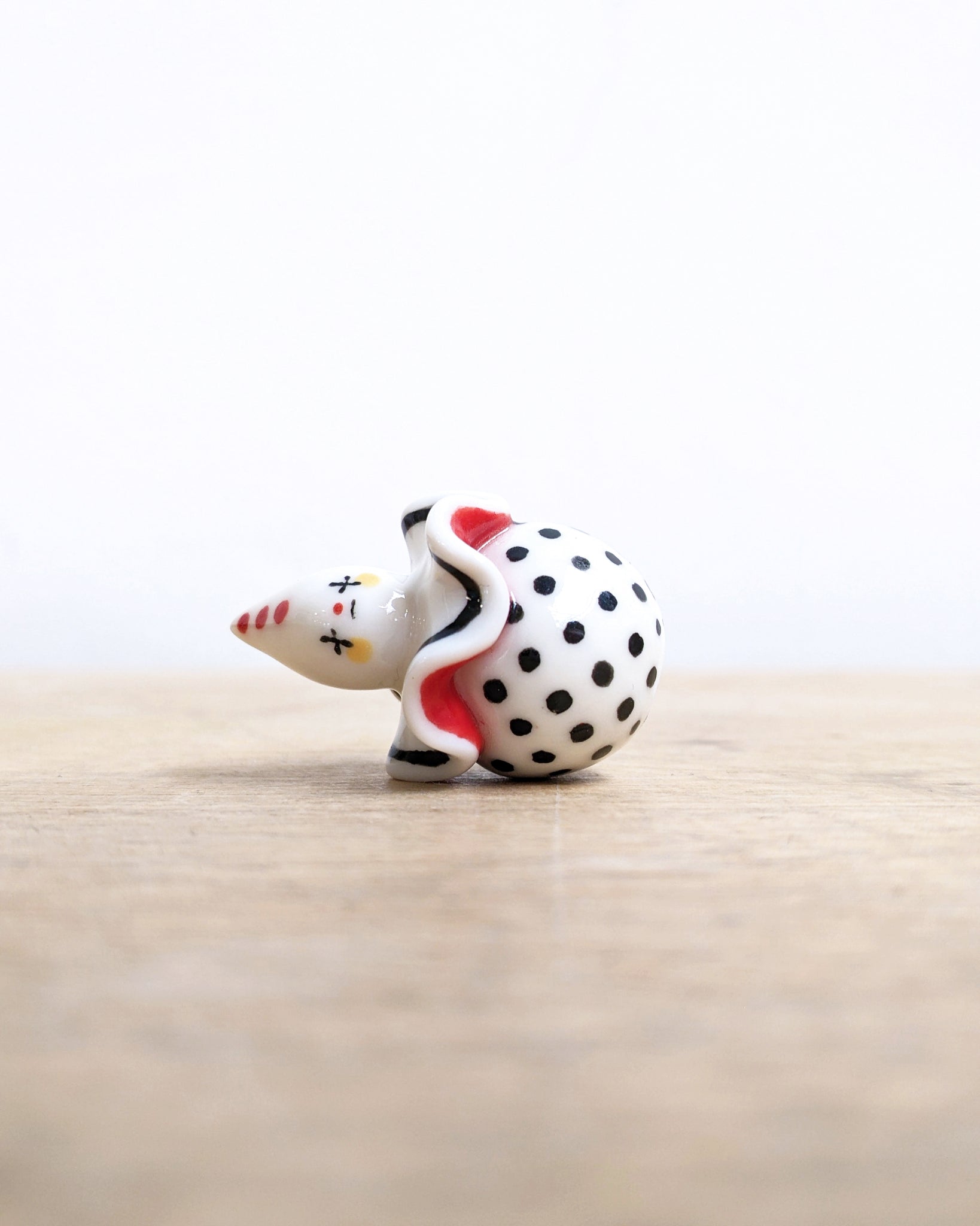 goatPIERROT Ceramic Art Toy [Birbauble BB24.023: Twinkle Eyed Clown in Black Polka]