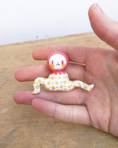 goatPIERROT Ceramic Art Toy [Tinybirdman 24.012: Grapefruit Pink Bobblenoggin]