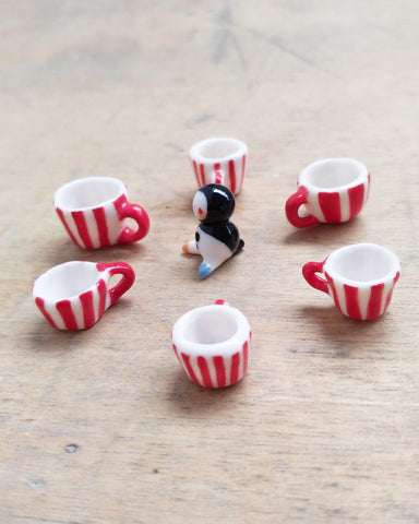 goatPIERROT Miniature Porcelain Teacups [Peppermint Stripe]