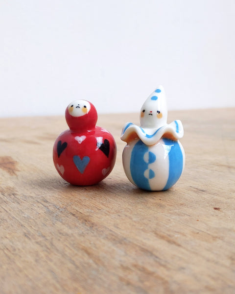 goatPIERROT Ceramic Art Toy [BB24.050: Blue and Yellow Pierrot Birbauble]