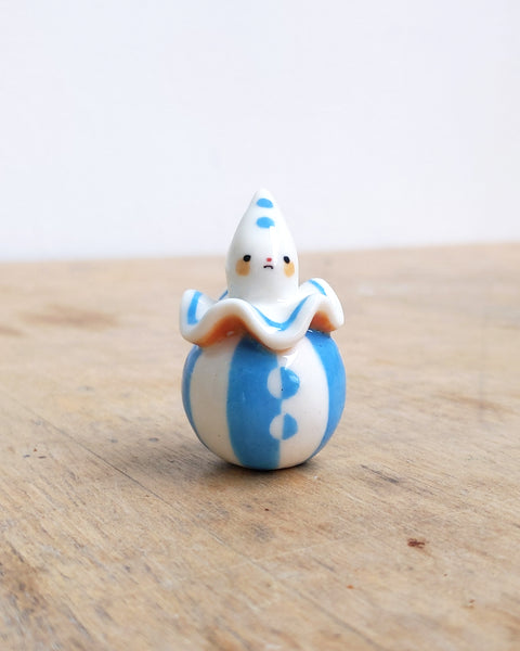 goatPIERROT Ceramic Art Toy [BB24.050: Blue and Yellow Pierrot Birbauble]