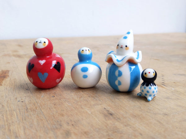 goatPIERROT Ceramic Art Toy [BB24.050: Blue and Yellow Pierrot Birbauble]