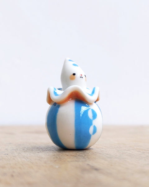 goatPIERROT Ceramic Art Toy [BB24.050: Blue and Yellow Pierrot Birbauble]