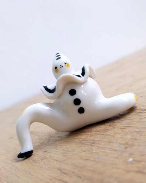 goatPIERROT Ceramic Art Toy [24.038: Pierrot Tinybirdman, Black Eyes, 1.77" tall]