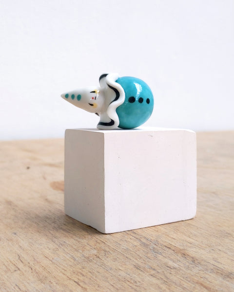 goatPIERROT Ceramic Art Toy [BB24.011: Pierrot Birbauble with Teal Body, Second]