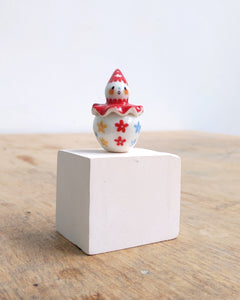 goatPIERROT Ceramic Art Toy [BB24.045: Pierrot Birbauble with Red Cap and Flowers]