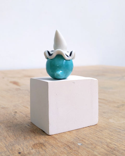 goatPIERROT Ceramic Art Toy [BB24.011: Pierrot Birbauble with Teal Body, Second]