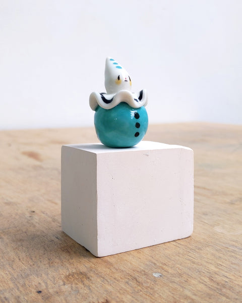 goatPIERROT Ceramic Art Toy [BB24.011: Pierrot Birbauble with Teal Body, Second]