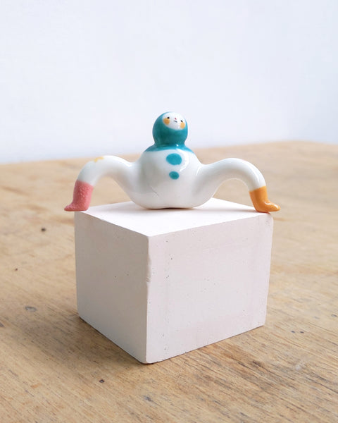 goatPIERROT Ceramic Art Toy [24.047: Teal Tinybirdman, Second]