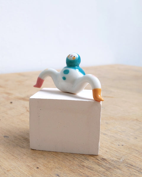 goatPIERROT Ceramic Art Toy [24.047: Teal Tinybirdman, Second]