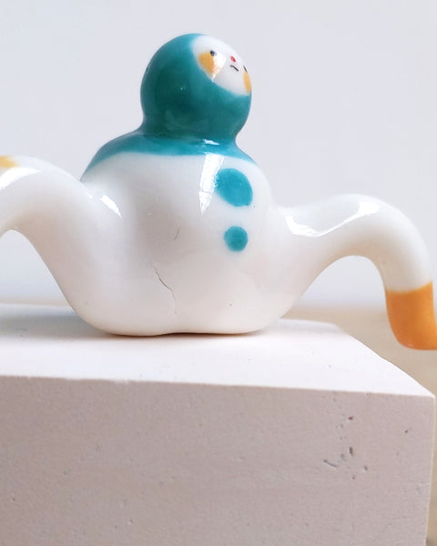 goatPIERROT Ceramic Art Toy [24.047: Teal Tinybirdman, Second]