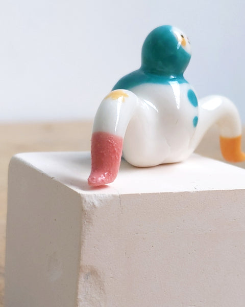 goatPIERROT Ceramic Art Toy [24.047: Teal Tinybirdman, Second]