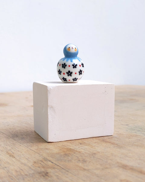 goatPIERROT Ceramic Art Toy [BB24.044: Blue Flower Birbauble, Second]