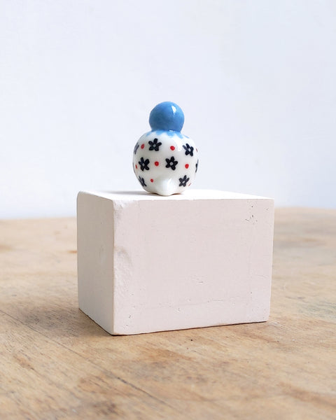 goatPIERROT Ceramic Art Toy [BB24.044: Blue Flower Birbauble, Second]