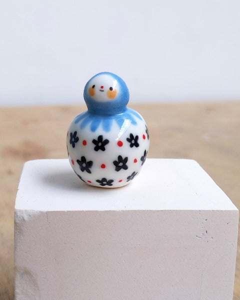 goatPIERROT Ceramic Art Toy [BB24.044: Blue Flower Birbauble, Second]