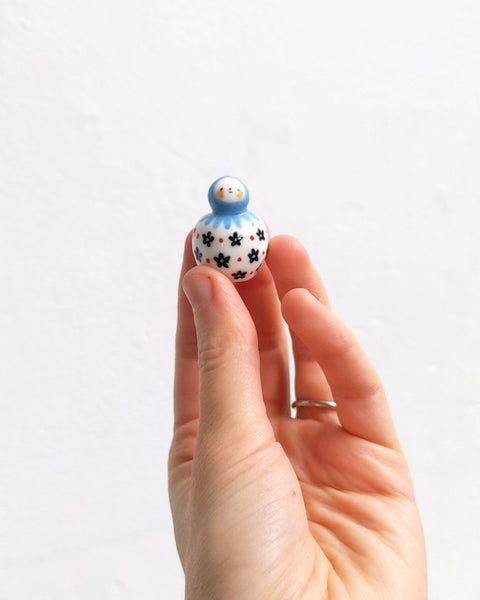 goatPIERROT Ceramic Art Toy [BB24.044: Blue Flower Birbauble, Second]