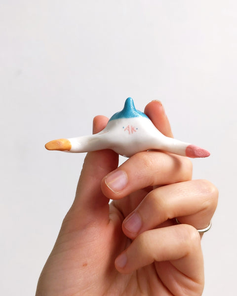 goatPIERROT Ceramic Art Toy [24.047: Teal Tinybirdman, Second]