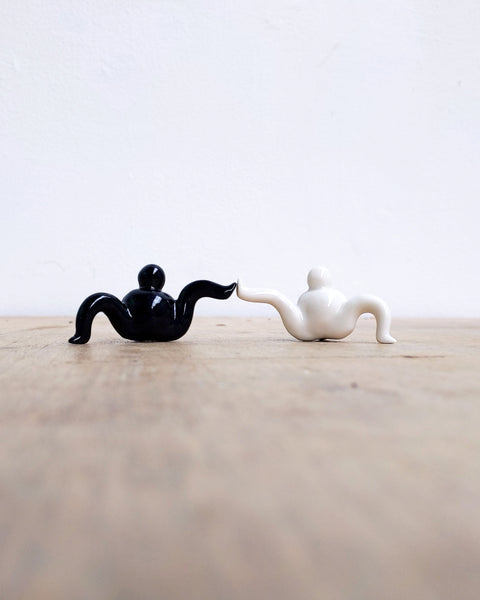 goatPIERROT Ceramic Art Toy [Black and White Tinybirdman Duo, Legs Up]