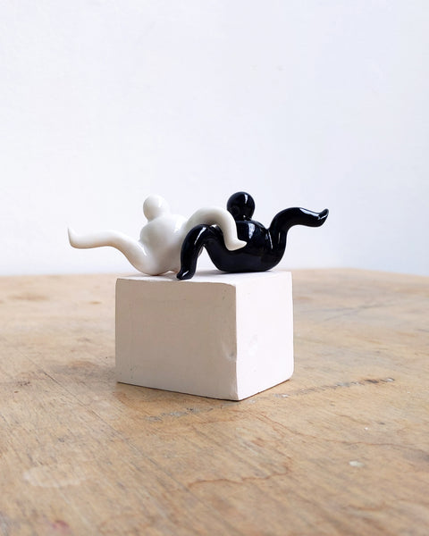 goatPIERROT Ceramic Art Toy [Black and White Tinybirdman Duo, Legs Up]